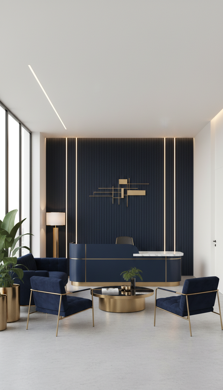 Modern real estate office interior with welcoming reception area